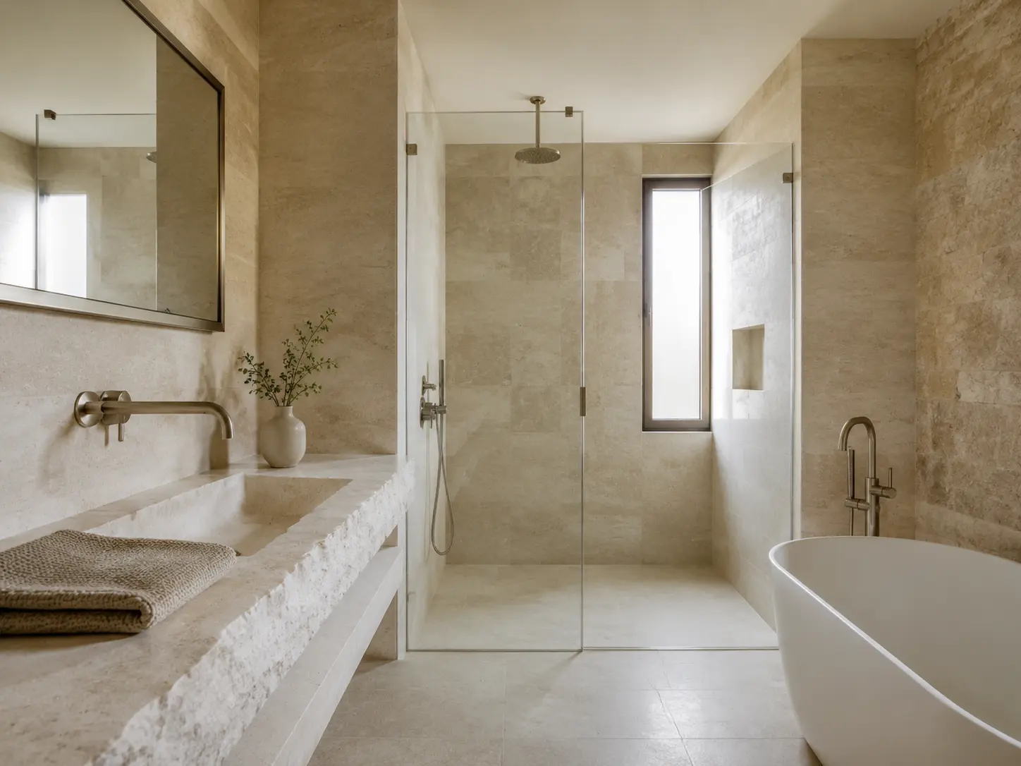 Baño contemporáneo en piedra natural